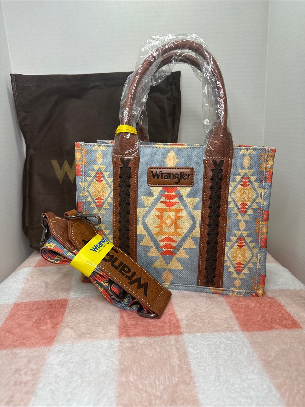 Wrangler Aztec Mini Tote in Blue, Tan and Brown